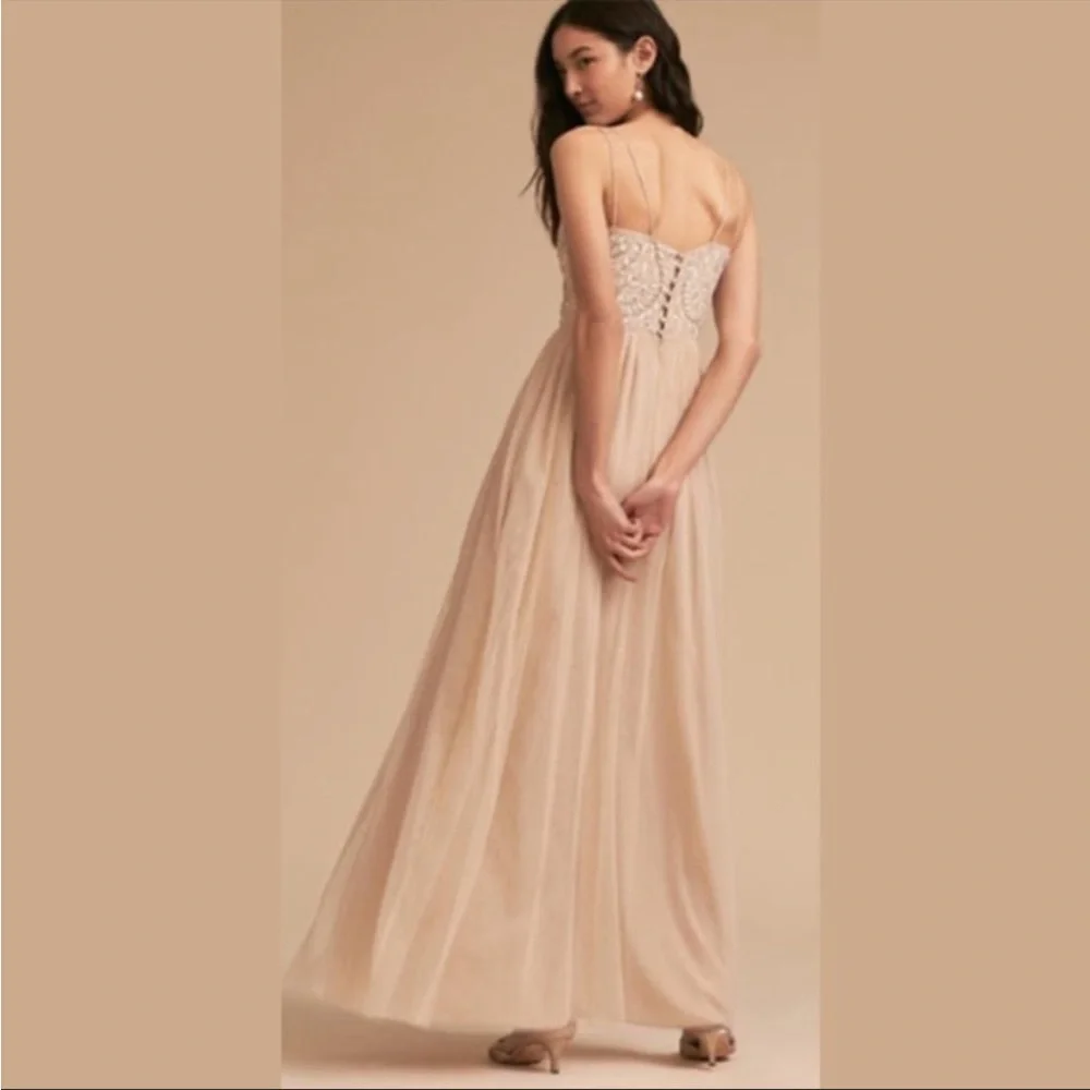 Anthropologie BHLDN Champagne Elowen Beaded Maxi Dress Gown 8 - Picture 3 of 6